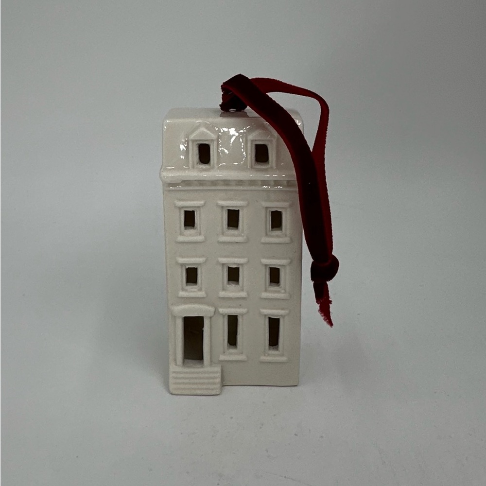Crate and Barrel Ceramic White Brownstone Christmas Ornament